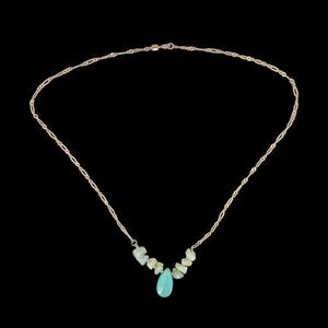 Vintage Sterling Silver 925 Necklace with Turquoise Pendant and Beads Chain